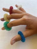 set of 5 Acupressure sensory rings on a hand 
