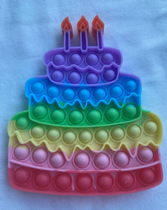 Rainbow 3 tiered Birthday Cake Shapped Popit with 3 candles sensory fidget toy