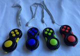 Fidget controller pad cube with bag attachment red green blue yellow